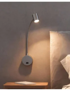 Aplique de pared Bas – FORLIGHT – Lámpara de lectura en níquel satinado, Brazo orientable