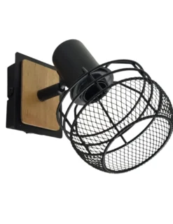 Aplique de pared Birtley – IDP Lampshades – Lámpara de pared orientable de madera y metal negro