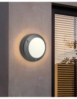 Aplique de pared de exterior Nador - Iberlamp - Diseño circular de aluminio, Ø 27 cm