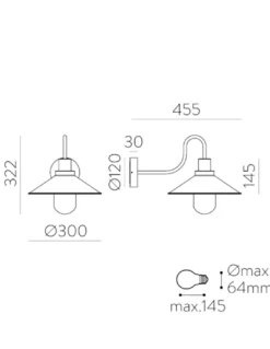 Aplique de pared de exterior Tours - ACB - Diseño industrial retro negro