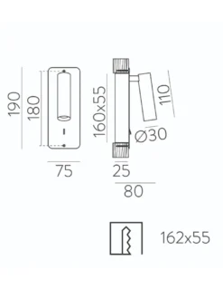 Aplique de pared empotrable Aron - ACB - Lámpara de lectura orientable