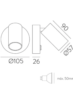 Aplique de pared Gina - ACB - Lámpara orientable en blanco o negro