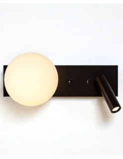 Aplique de pared Glos Slim Der – Luxcambra – Lámpara tipo bola con lector negra