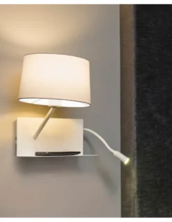 Aplique de pared Handy Izquierda – Faro – Lámpara blanca con bandejita y lector