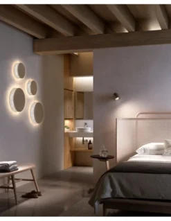 Aplique de pared Helios – Bover – Lámpara redonda, Metal marrón roble, LED 2700K, Regulable Triac