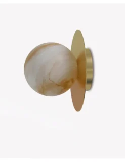 Aplique de pared Royal Disc - Robin - Pantalla esférica de alabastro, diseño dorado