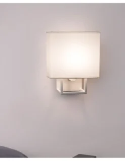 Aplique de pared Verper – Faro – Lámpara decorativa de tela en blanco o marrón, pantalla beige