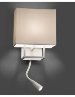 Aplique de pared Vesper – Faro – Lámpara con lector LED, pantalla de tela beige