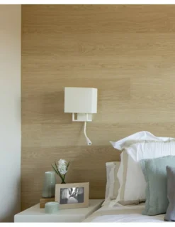 Aplique de pared Vesper – Faro – Lámpara con lector LED, pantalla de tela beige