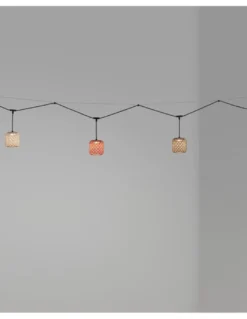 Colgante de techo Nans Catenary – Bover – Lámpara de exterior, 4 Pantallas de fibra sintética tejida a mano, LED 2700K