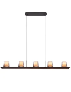 Lámpara colgante Alabastro - Mantra - Lámpara lineal de 5 luces con pantallas de cristal(luz directa e indirecta)