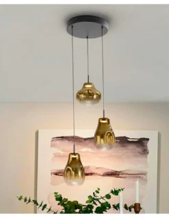 Lámpara colgante Aledis - Schuller- 3 tulipas de cristal soplado dorado