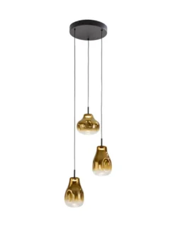 Lámpara colgante Aledis - Schuller- 3 tulipas de cristal soplado dorado