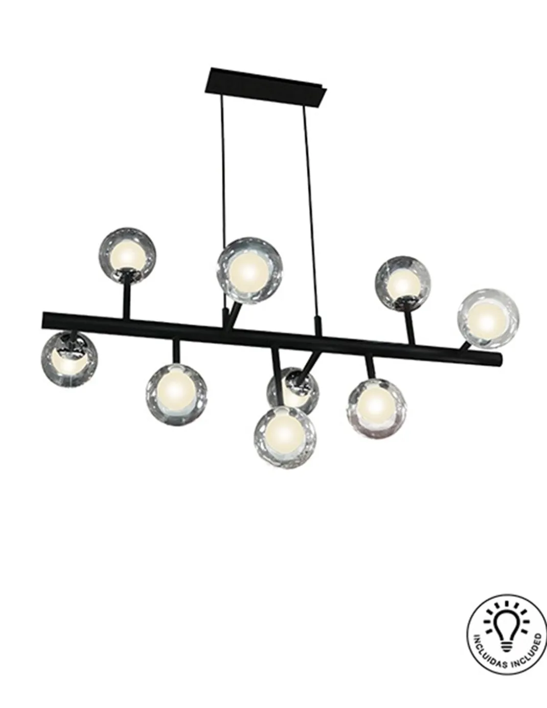 Lámpara colgante Altais - Schuller - Lámpara vintage decorativa negra de cristal, 9 luces