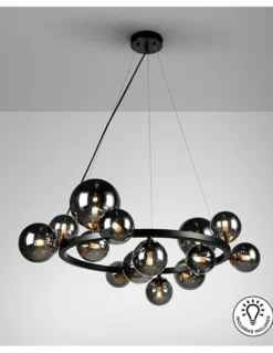 Lámpara colgante Astros - Schuller - Lámpara vintage cristal gris, 14 luces tipo bola