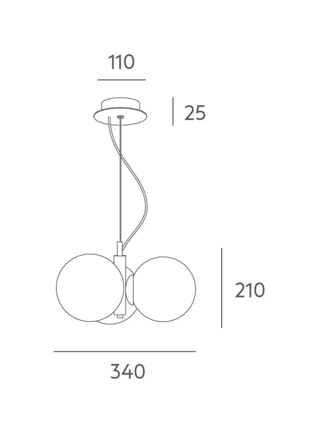 Lámpara colgante Buble – Massmi – Lámpara tipo bola, 3 luces E14, Tulipas opal mate cogidas con pinzas