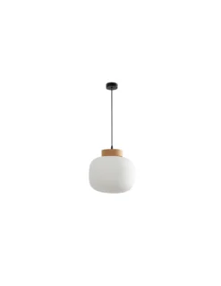 Lámpara colgante Bulbo - Massmi - Lámpara nórdica de cristal opal y madera
