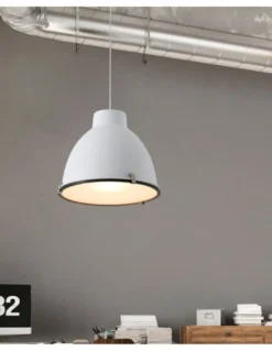 Lámpara colgante Charlotte – Faro – Pantalla de acero en gris o blanco, diseño industrial