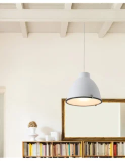 Lámpara colgante Charlotte – Faro – Pantalla de acero en gris o blanco, diseño industrial