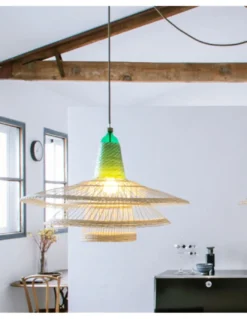 Lámpara colgante Chimbarongo Single Triple - PET Lamp - Lámpara artesanal de fibra natural, estilo boho