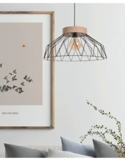 Lámpara colgante Clayton - IDP Lampshades - Lámpara decorativa tipo jaula, madera y metal