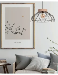 Lámpara colgante Clayton - IDP Lampshades - Lámpara decorativa tipo jaula, madera y metal