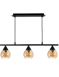 Lámpara colgante Daiki - IDP Lampshades - Lámpara lineal con 3 pantallas de cristal ámbar