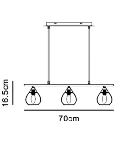 Lámpara colgante Daiki - IDP Lampshades - Lámpara lineal con 3 pantallas de cristal ámbar