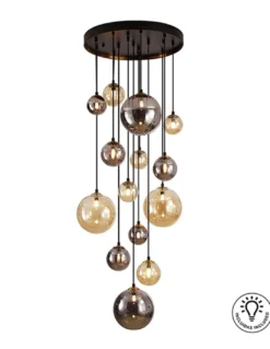 Lámpara colgante Dark – Schuller – Lámpara con 14 luces, tulipas de cristal ámbar y gris