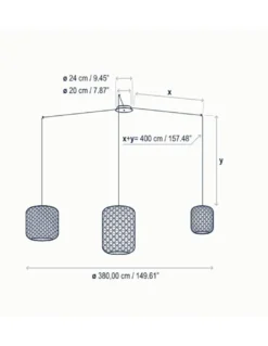 Lámpara colgante de techo Nans – Bover – 3 Pantallas de fibra sintética tejida a mano, LED regulable Triac