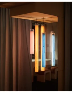 Lámpara colgante Estela Vertical - LZF - Lámpara de techo LED tubular, madera+vidrio