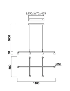 Lámpara colgante África - Mantra - Lámpara horizontal negra con 6 luces