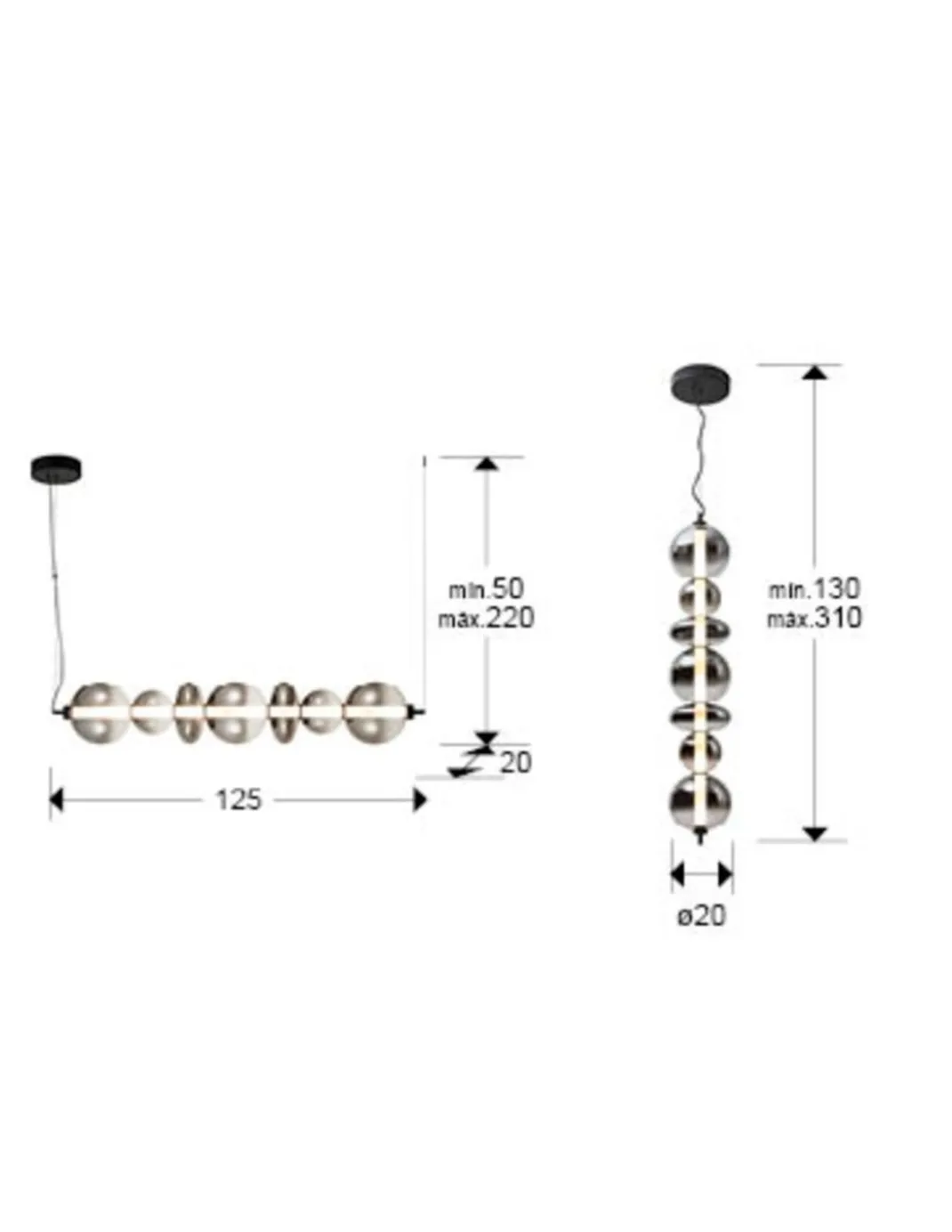 Lámpara colgante Gladis - Schuller - Posición horizontal o vertical, tulipas de cristal soplado