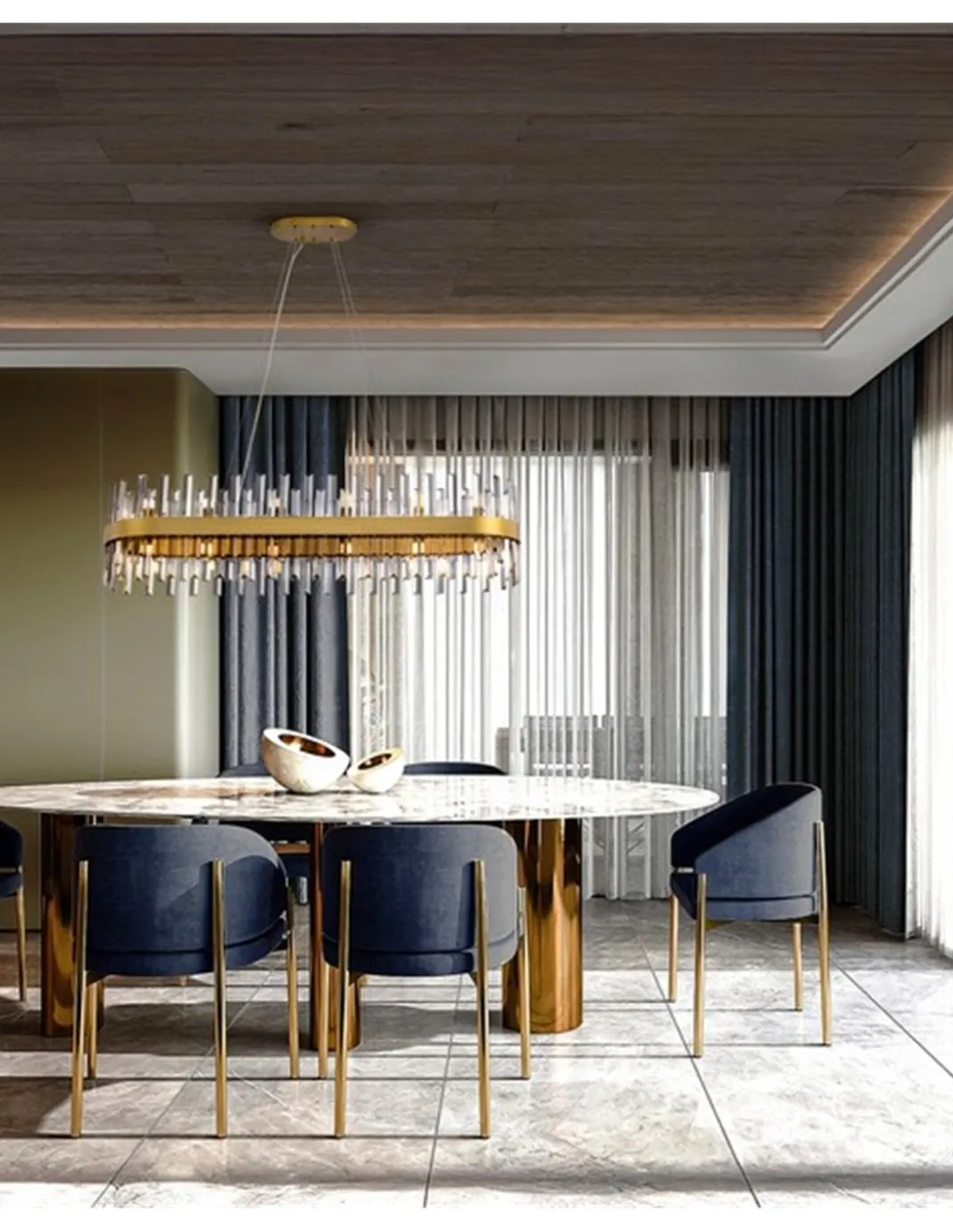 Lámpara colgante Grace - Schuller - Diseño ovalado, barras de cristal