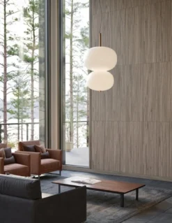 Lámpara colgante Ilargi - LedsC4 - Madera y pantalla doble cristal
