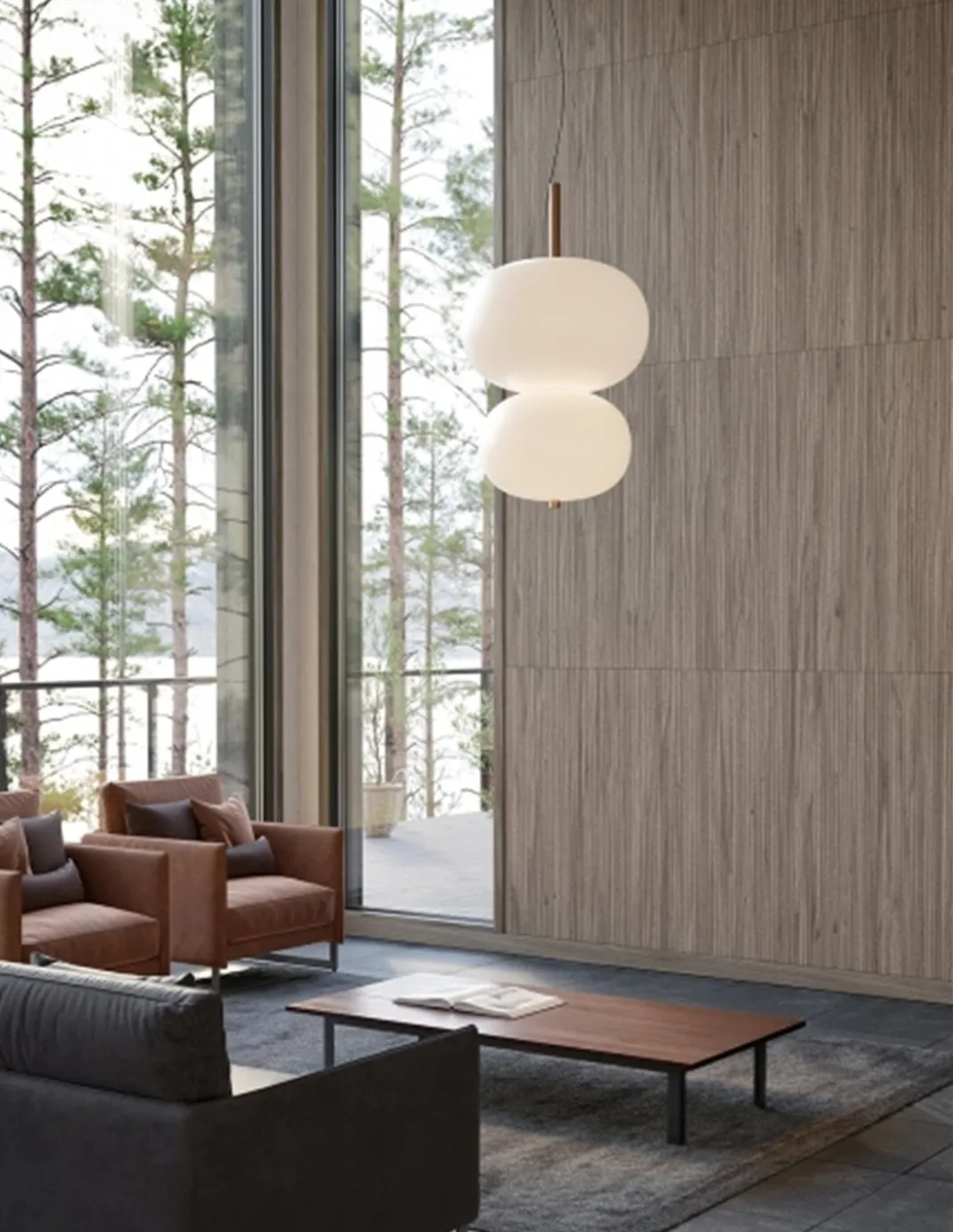 Lámpara colgante Ilargi - LedsC4 - Madera y pantalla doble cristal