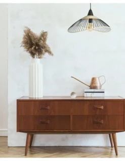 Lámpara Colgante Kasteli - IDP Lampshades - Lámpara de techo tipo sombrero / pamela, rejilla metal y ratán