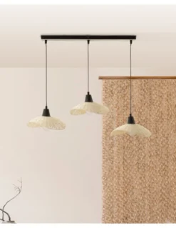 Lámpara colganteKasteli - IDP Lampshades - Diseño lineal con 3 luces, lámpara de mimbre