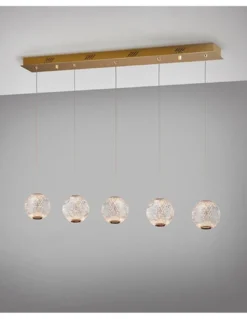 Lámpara colgante lineal Austral – Schuller – Diseño elegante con 5 tulipas de acrílico