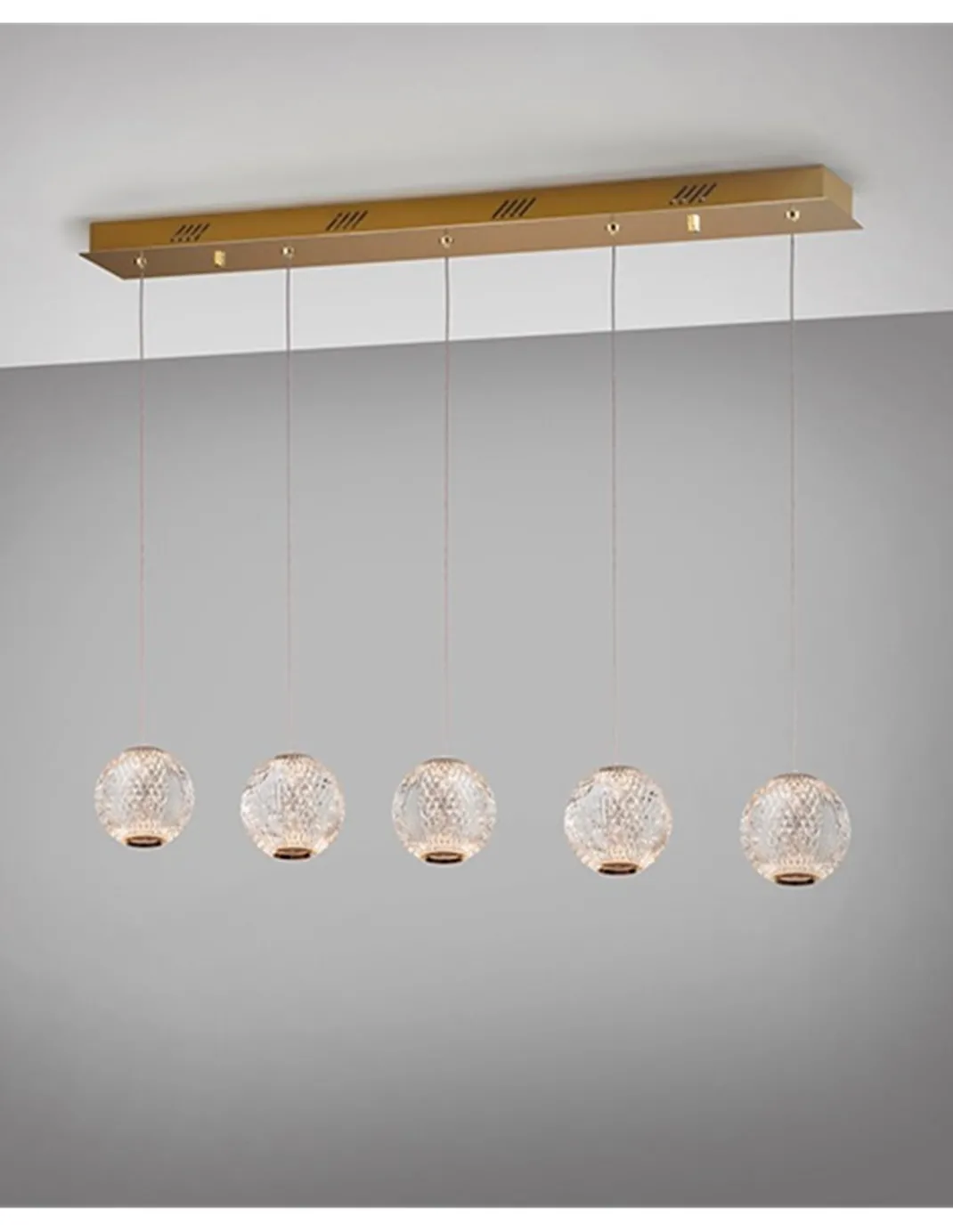 Lámpara colgante lineal Austral – Schuller – Diseño elegante con 5 tulipas de acrílico