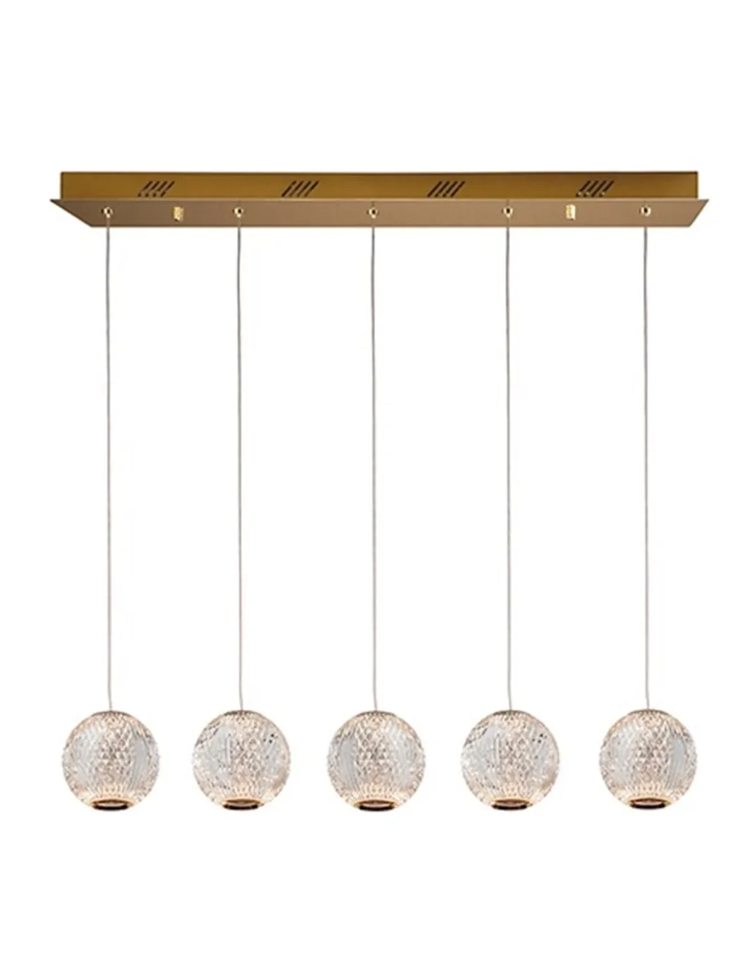 Lámpara colgante lineal Austral – Schuller – Diseño elegante con 5 tulipas de acrílico