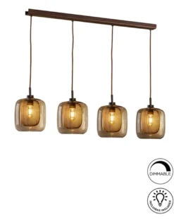 Lámpara colgante lineal Fox – Schuller – Lámpara de 4 luces, tulipas de cristal