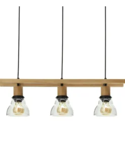 Lámpara colgante lineal Galywood - IDP Lampshades - Lámpara estilo nórdico y vintage de madera y cristal