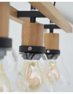 Lámpara colgante lineal Galywood - IDP Lampshades - Lámpara estilo nórdico y vintage de madera y cristal