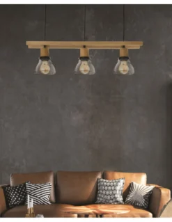 Lámpara colgante lineal Galywood - IDP Lampshades - Lámpara estilo nórdico y vintage de madera y cristal