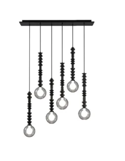 Lámpara colgante lineal Joselito – Fokobu – Lámpara decorativa de madera negra, 6 luces