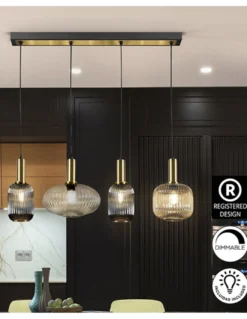 Lámpara colgante lineal Norma – Schuller – Diseño decorativo con tulipas de cristal