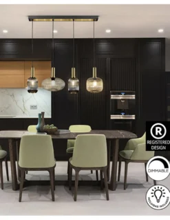 Lámpara colgante lineal Norma – Schuller – Diseño decorativo con tulipas de cristal