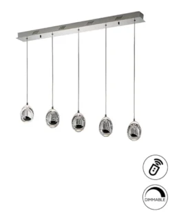 Lámpara colgante lineal Rocío – Schuller – Lámpara LED regulable, 5 pantallas de cristal