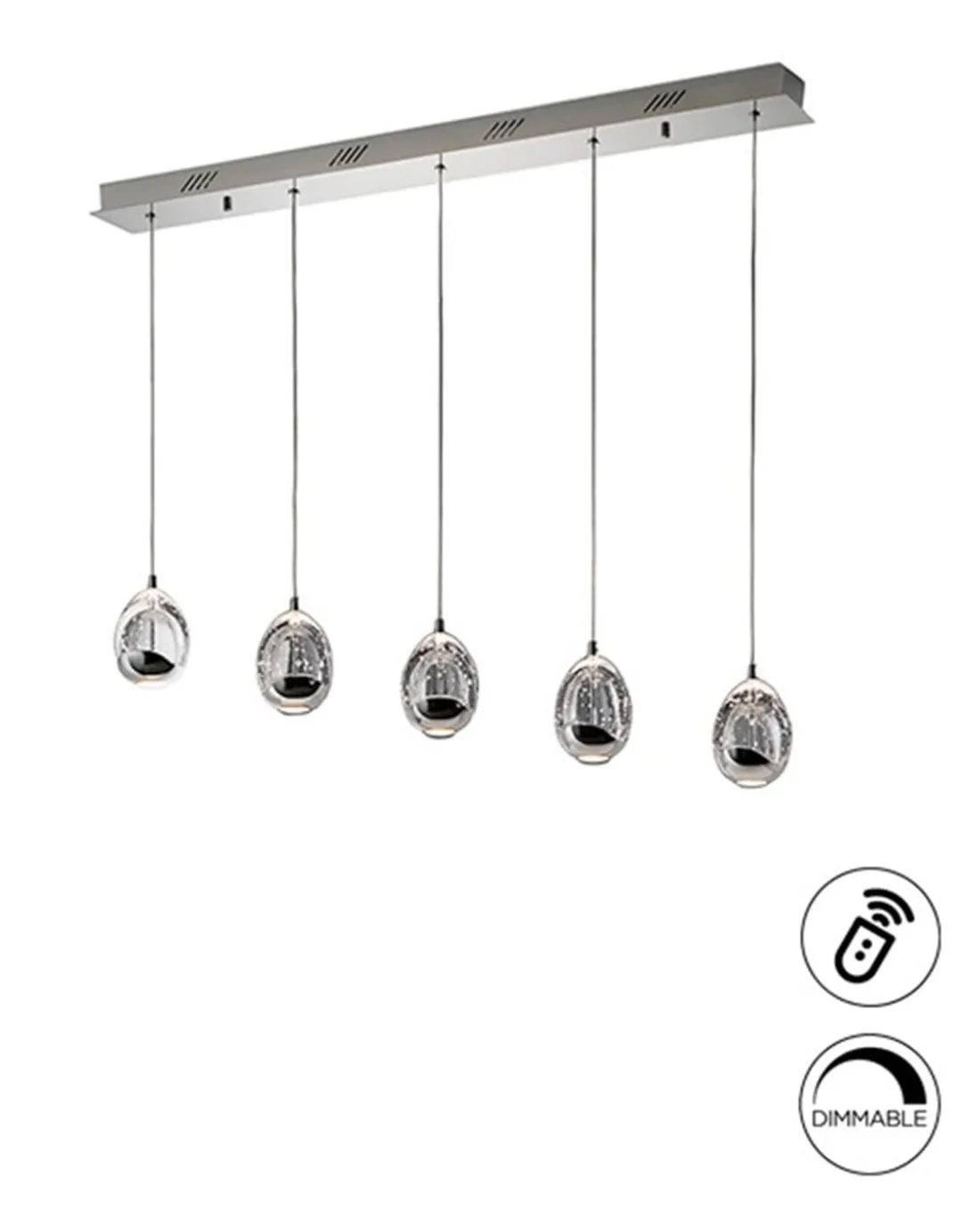 Lámpara colgante lineal Rocío – Schuller – Lámpara LED regulable, 5 pantallas de cristal